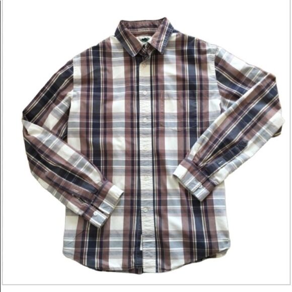 Roots Brown White Plaid Button Down Long Sleeve Shirt - Picture 1 of 5